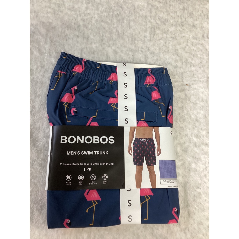Bonobos Mens Swim Trunk 7 Inseam Navy Flamingo Print Size S BOE25101SA‎